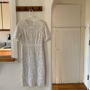 Shoshanna White Lace Dress with Sleeves Knee Length Size 6
